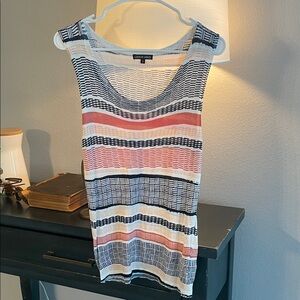 Coral and Black Striped Knit Tank Top
